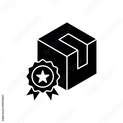 icon a best seller package box with a quality award badge, isolated against a clean background.