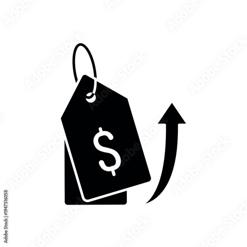 icon a price surge with dollar tag and upward arrow, isolated against a clean background.
