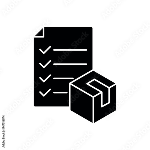 icon a wishlist document checklist next to a package box, isolated against a clean background.