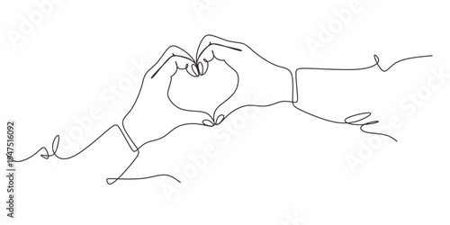 Heart from hands continuous one line drawing. Vector elements  symbol of love and health.