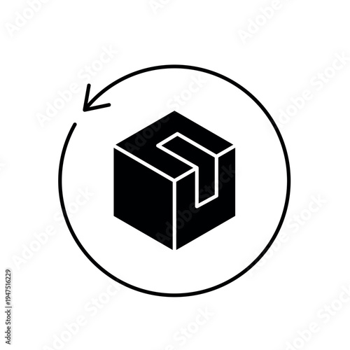 icon back in demand with package box and circular return arrow, isolated against a clean background.