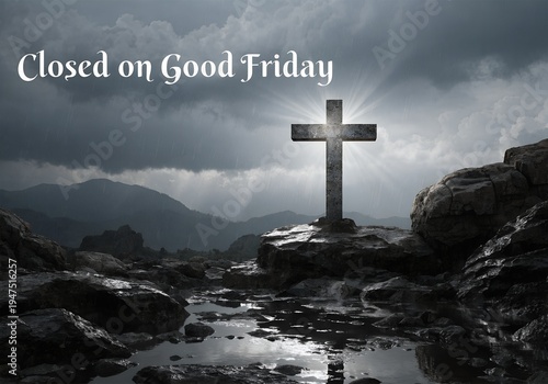 Good Friday cross and rocky landscape Good Friday Closing Announcement - Business Closed Notice Background