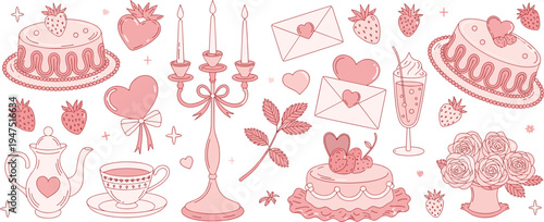 Romantic Valentine's Day Objects and Desserts on White Background love celebration