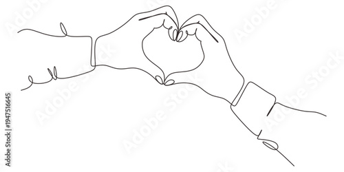 Heart from hands continuous one line drawing. Vector elements  symbol of love and health.