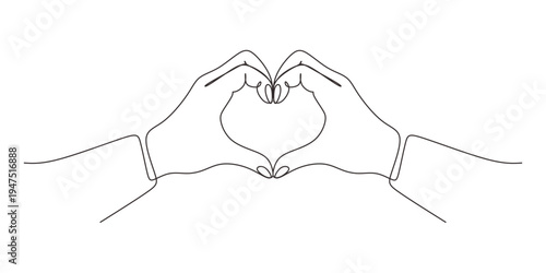 Heart from hands continuous one line drawing. Vector elements  symbol of love and health.