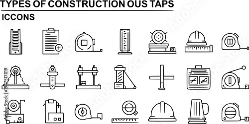 Construction Measuring Tools  Equipment Icons: Measurement, Surveying, Safety  Engineering Symbols