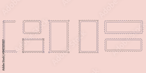 Set of decorative wavy edged rectangular frames on a pink background Keywords: frame, border, decorative, wavy, edge, rectangle