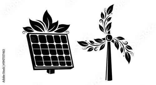 Harnessing renewable energy through solar and wind power solutions Vector, illustration