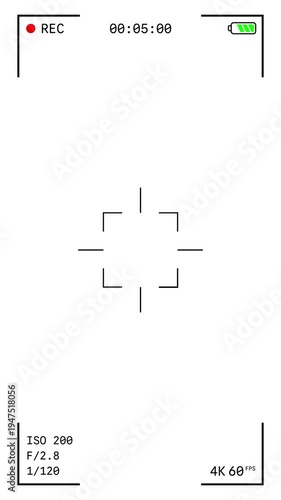 Camera Recorder Screen Overlay Alpha Channel, Vertical Mobile Recording Interface with Timer, Transparent Background Frame