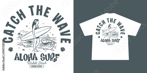 Hand-drawn Retro illustration of summer club, surfing Graphic Design for T shirt streetwear and urban style