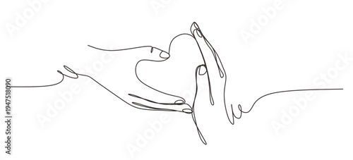 Heart from hands continuous one line drawing. Vector elements  symbol of love and health.