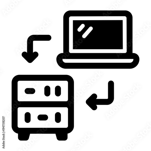 A solid style icon depicting data transfer