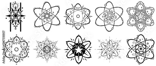 Set of Esoteric Atom and Star Graphic Elements