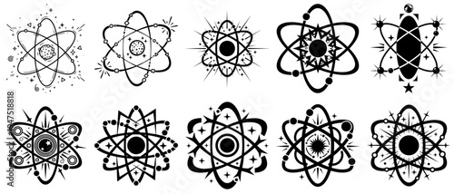 Set of Y2K Style Atom Icons and Symbols