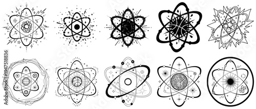 Set of Hand Drawn Atom Science Icons