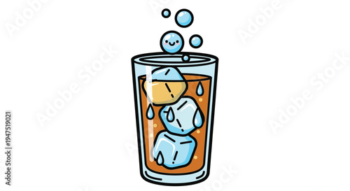 Cute cartoon illustration of a glass filled with iced orange beverage