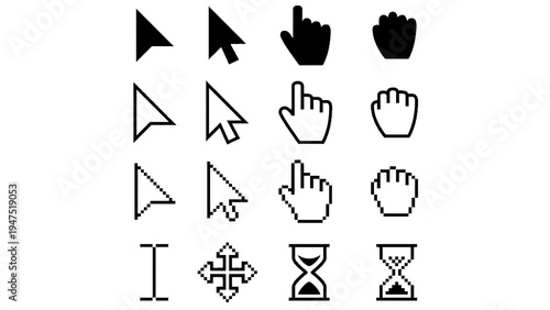 Foto A collection of various computer cursor icons and symbols on a white background