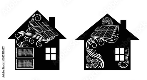 Comparative illustration of intricate and minimalist house designs with decorative elements Vector, illustration