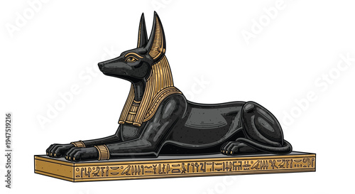 Anubis the jackal headed god depicted in a lying watchful pose