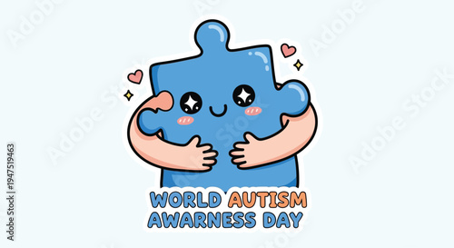 Cute puzzle piece embraces itself for world autism awareness day