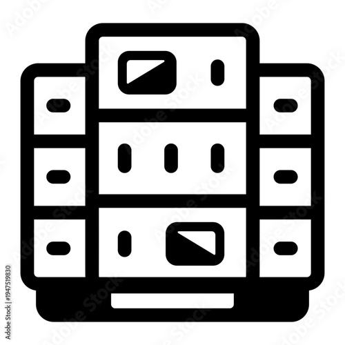 Filled style icon showing a data center