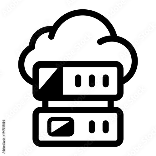Filled style icon showing a cloud server
