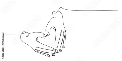 Heart from hands continuous one line drawing. Vector elements  symbol of love and health.