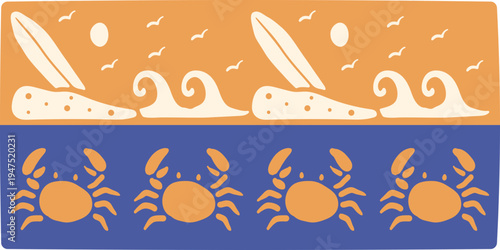 Ocean Wave and Crabs Design Using Tropical Patchwork Pattern