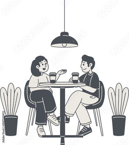 Two friends enjoying a quiet coffee shop conversation