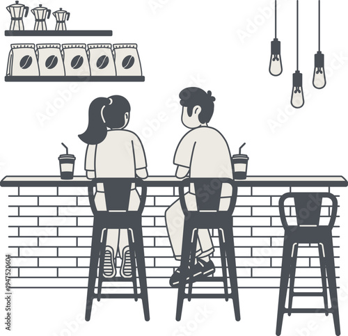 Pengunjung duduk di bar kopi menikmati suasana