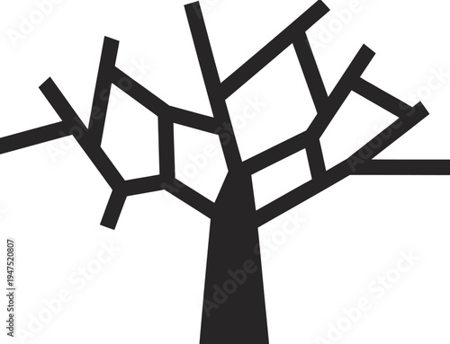 Minimalist black tree with geometric branches on white background