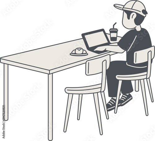 Pekerja lepas bekerja dengan laptop di kedai kopi