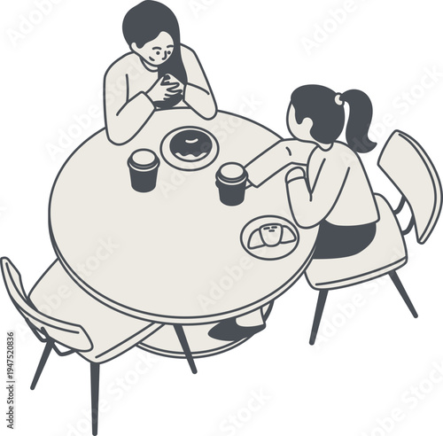 Friends enjoying coffee together around round table