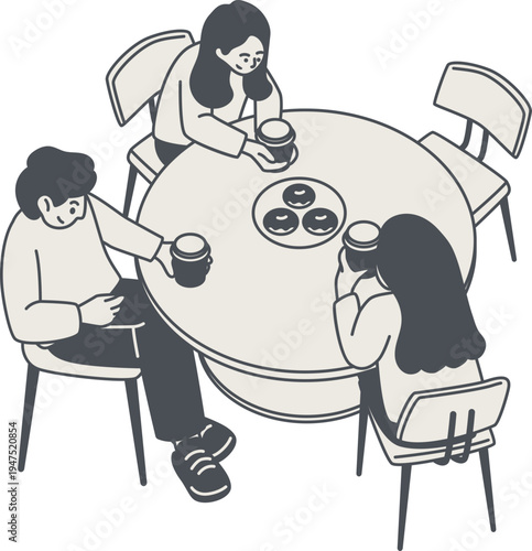 Group of friends chatting over coffee cups