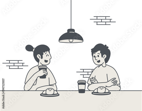 Two friends having casual coffee conversation together