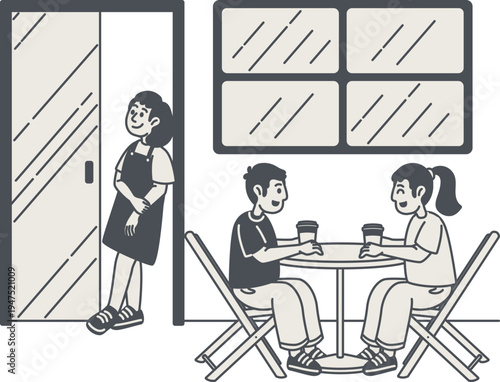 Group of friends enjoying coffee inside cafe