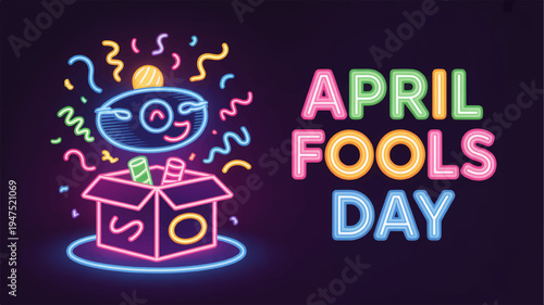 Colorful april fools day illustration with neon lights and confetti