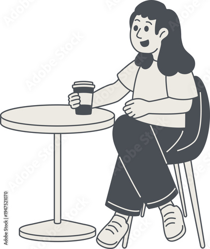 Perempuan menikmati kopi sendiri di meja kafe