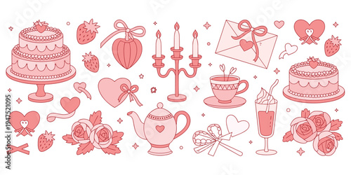 Valentine's Day Themed Objects and Sweets in Pink and Red Tones love romantic