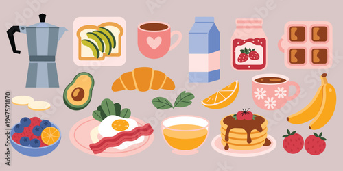 Whimsical Breakfast Spread with Jars and Fruit on Pastel Background food drink