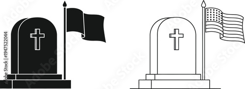 Tombstones with flags, graveyard symbols Vector