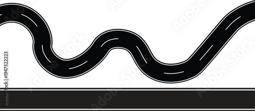 Curved Highway Vector,Top View of Winding Road with Wavy Lanes, Roadway Background Illustration