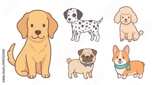 Cute puppy dog vector set