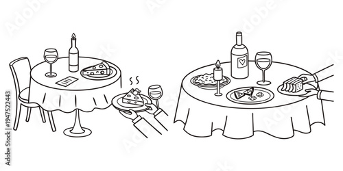 Romantic dinner table vector illustration with wine cheese and candles for a special date