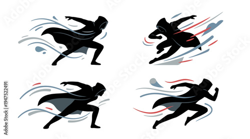 Hooded figure silhouette illustrations