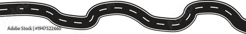 Curved Highway Road Map Vector,Top View of Winding Asphalt Road with Seamless Markings, Infographic Template