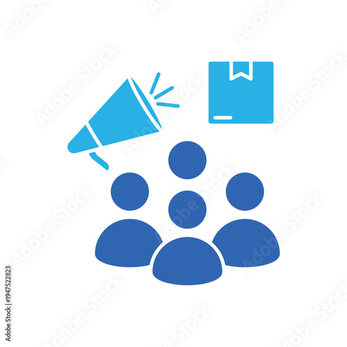 icon consumer buzz with megaphone and group of people, isolated against a clean background.