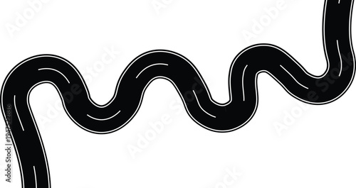 Curved Highway Road Map Vector,Top View of Winding Road Diagram, Roadway Illustration