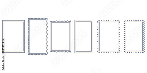 Collection of six decorative rectangular frames with scalloped and straight edges Keywords: frame, border, rectangle, decorative