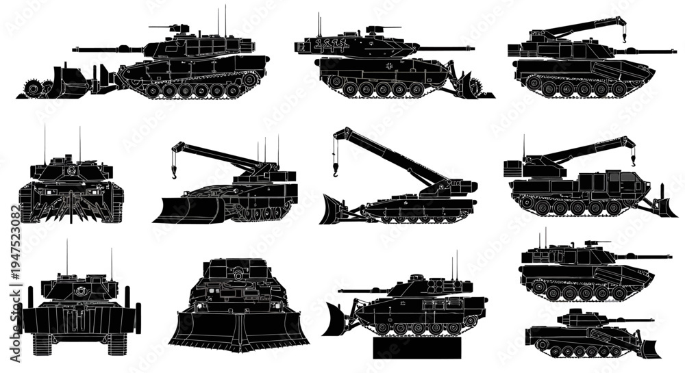 Obraz premium Armored Engineering Vehicle Technical Illustration
